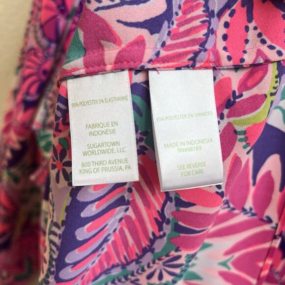 Lilly Pulitzer Winona Tunic Long Slv Blouse She's Too Fly Sz M Empire Peplum Top - Picture 7 of 7